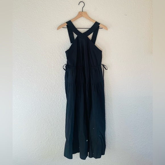Madewell poplin halter Tiered Black Midi Dress NWT - Picture 3 of 16